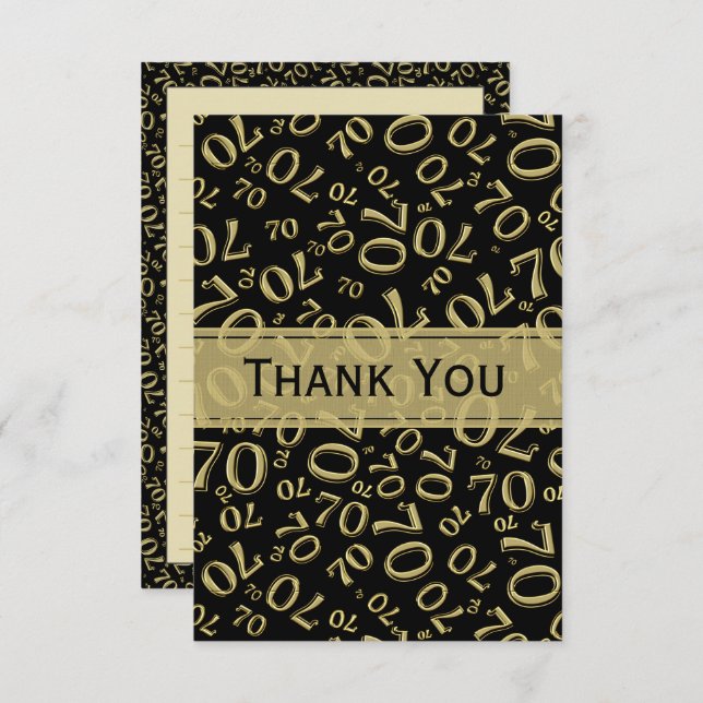 Thank You 70th Birthday Number Pattern Black/Gold (Front/Back)