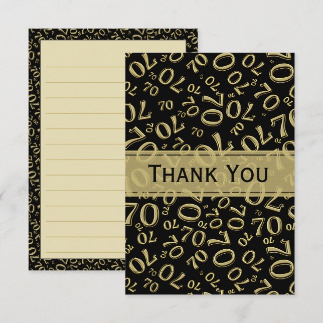 Thank You 70th Birthday Number Pattern Black/Gold Card (Front/Back)