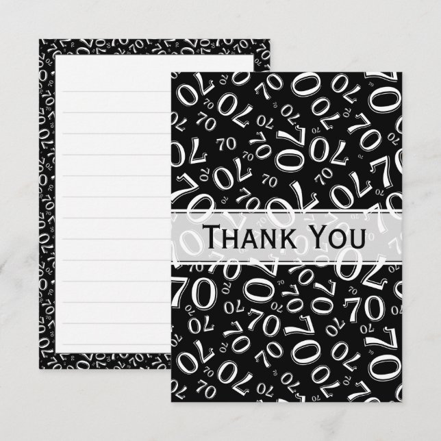 Thank You 70th Birthday Number Pattern Black/White Card (Front/Back)