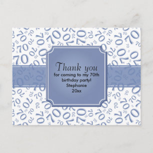 Thank You 70th Birthday Number Pattern Blue/White Postcard
