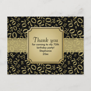 Thank You 70th Birthday Number Pattern Gold/Black Postcard