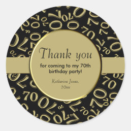 Thank You:  70th Number Pattern Gold and Black Classic Round Sticker