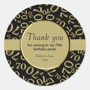 Thank You:  70th Number Pattern Gold and Black Classic Round Sticker