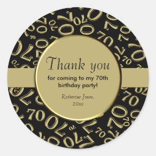 Thank You: 70th Number Pattern Gold and Black Classic Round Sticker