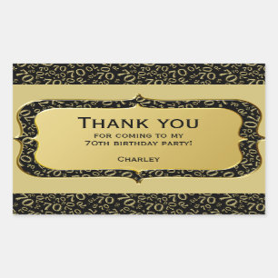 Thank You - 70th Number Pattern Gold and Black Rectangular Sticker
