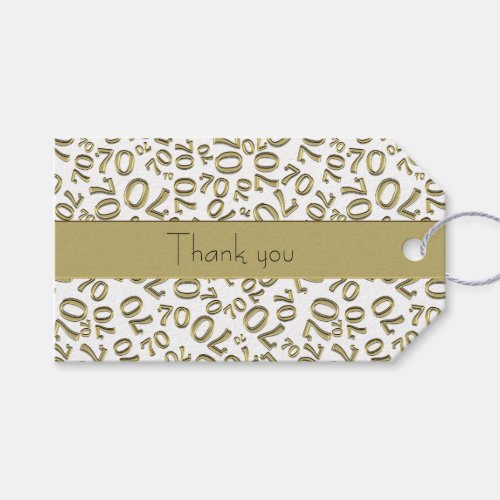 Thank you  70th  Random Number Pattern Gold White Gift Tags