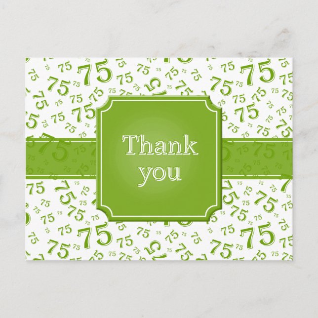 Thank You 75 Number Pattern Green/White Postcard (Front)