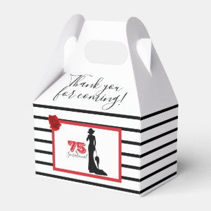 THANK YOU 75th Birthday Party Black/Red Elegant Favor Boxes