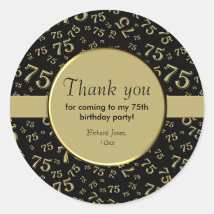 Thank You: 75th Black & Gold Number Pattern Classic Round Sticker