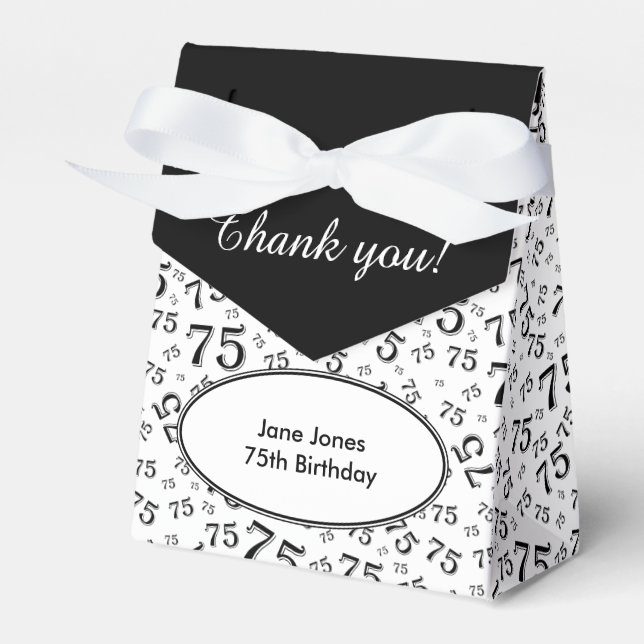 Thank You 75th Black/White Random Number Pattern Favor Boxes (Front Side)
