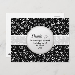 Thank You: 80 Black/White Birthday Number Pattern Postcard
