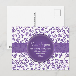 Thank You 80 Purple/White Birthday Number Pattern Postcard