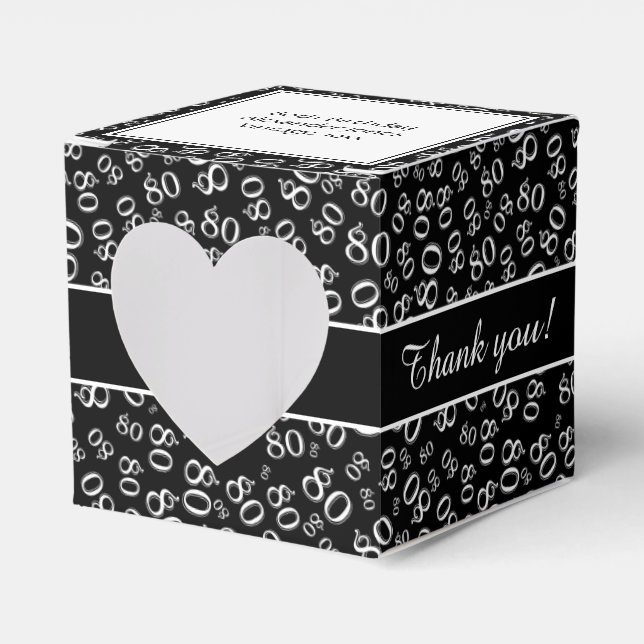 "Thank you" 80th Birthday Black Number Pattern Favor Boxes (Front Side)