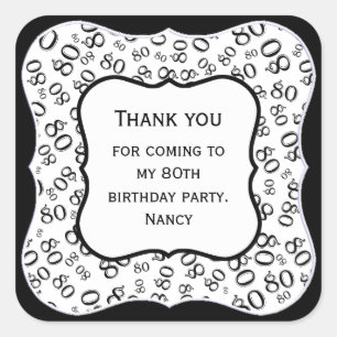 Thank You 80th Birthday Black/White Number Pattern Square Sticker