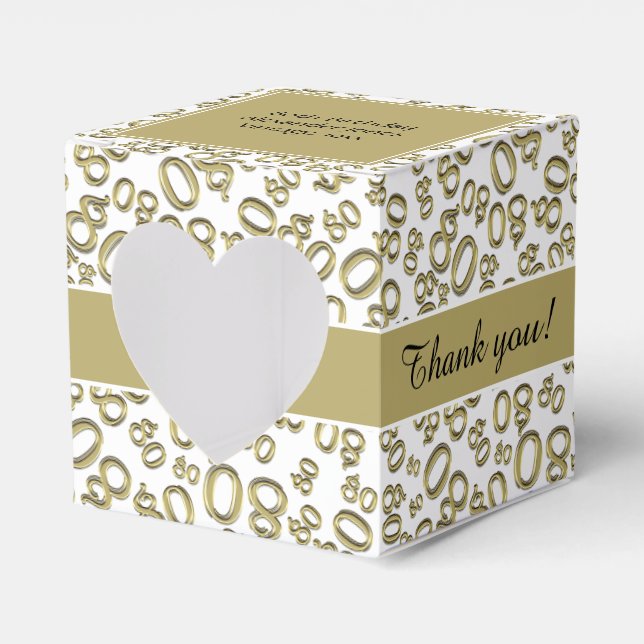 "Thank you" 80th Birthday Gold Number Pattern Favor Boxes (Front Side)