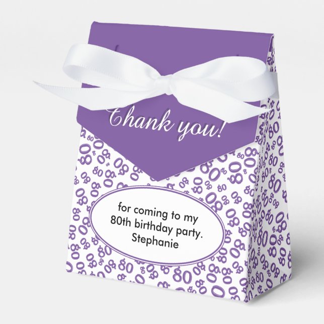 Thank You 80th Birthday Purple Number Pattern Favor Boxes (Front Side)