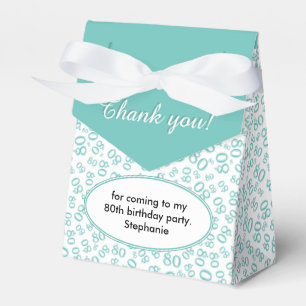 Thank You 80th Birthday Teal/White Number Pattern Favor Boxes