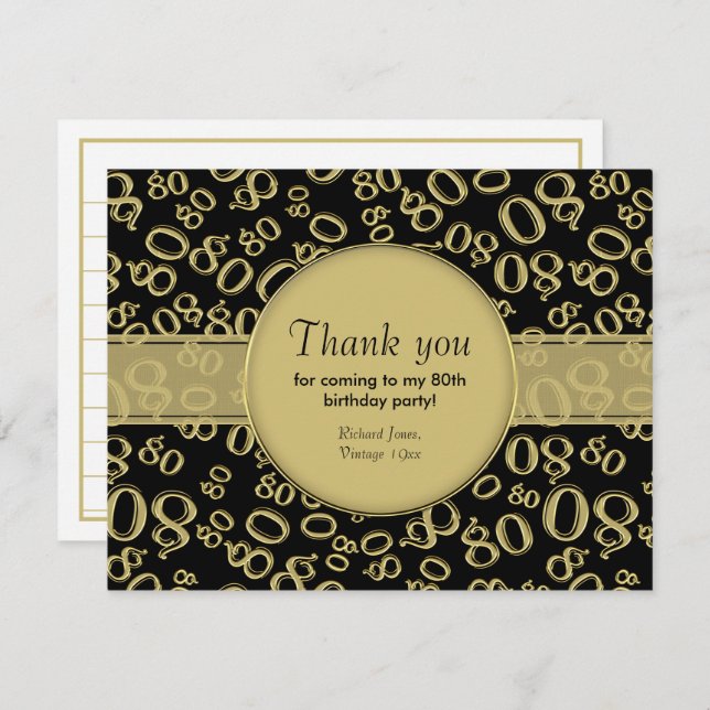 Thank You: 80th Black/Gold Number Pattern (Front/Back)