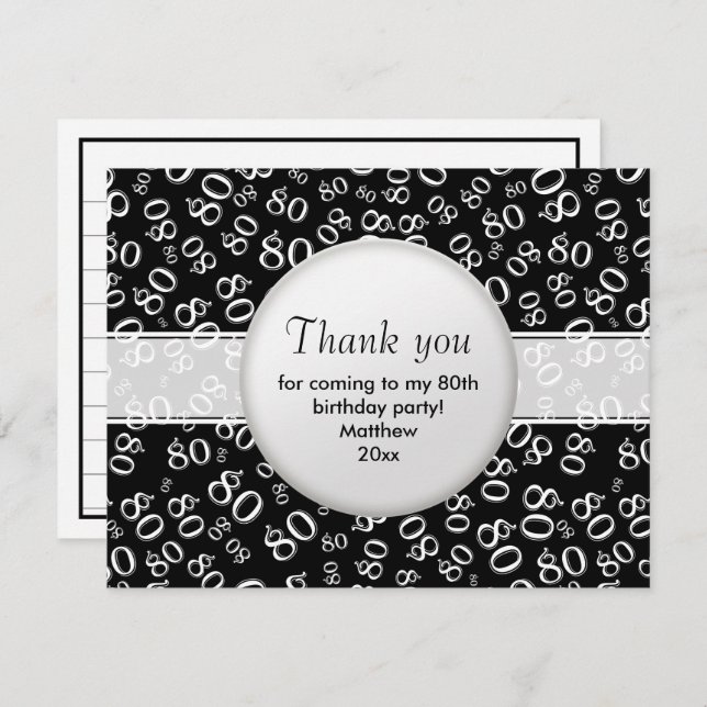 Thank You: 80th Black/White Number Pattern (Front/Back)