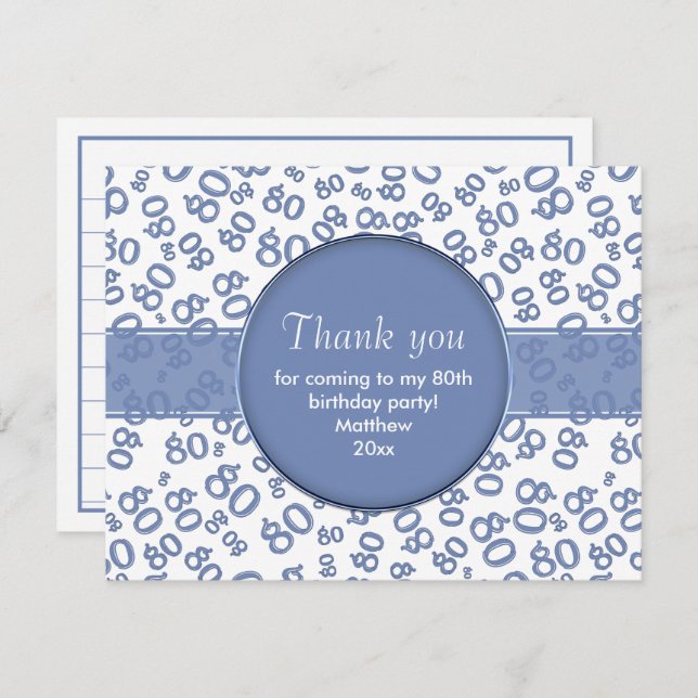 Thank You: 80th Blue/White Number Pattern (Front/Back)