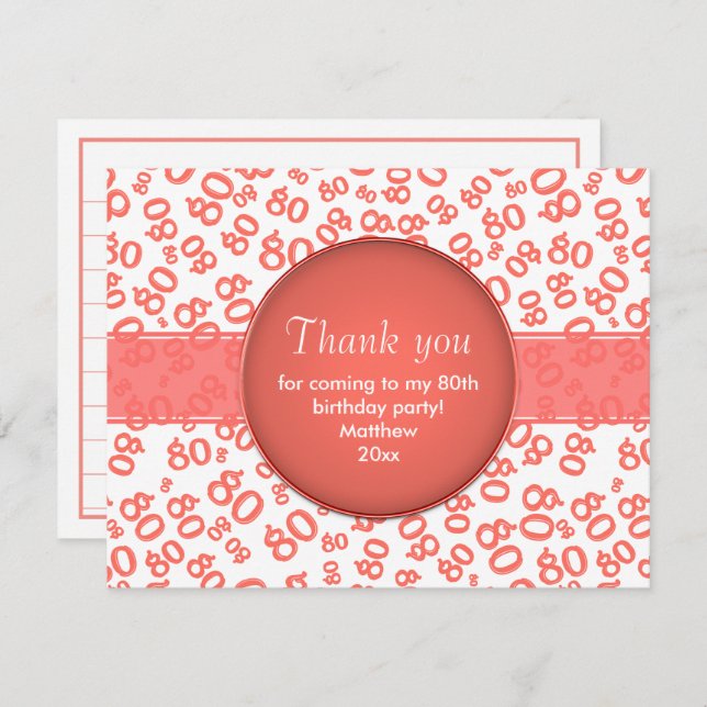 Thank You: 80th Coral/White Number Pattern (Front/Back)