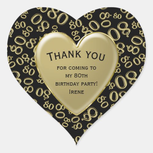 Thank you _ 80th Number Pattern Gold and Black Heart Sticker