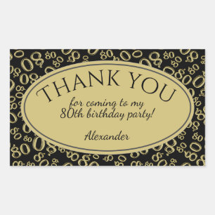 Thank You - 80th Number Pattern Gold and Black Rectangular Sticker