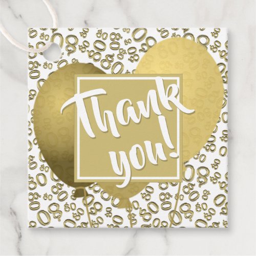 Thank You 80th Number Pattern Gold and White Favor Tags