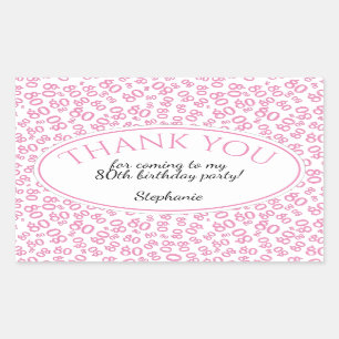 Thank You - 80th Number Pattern Pink and White Rectangular Sticker
