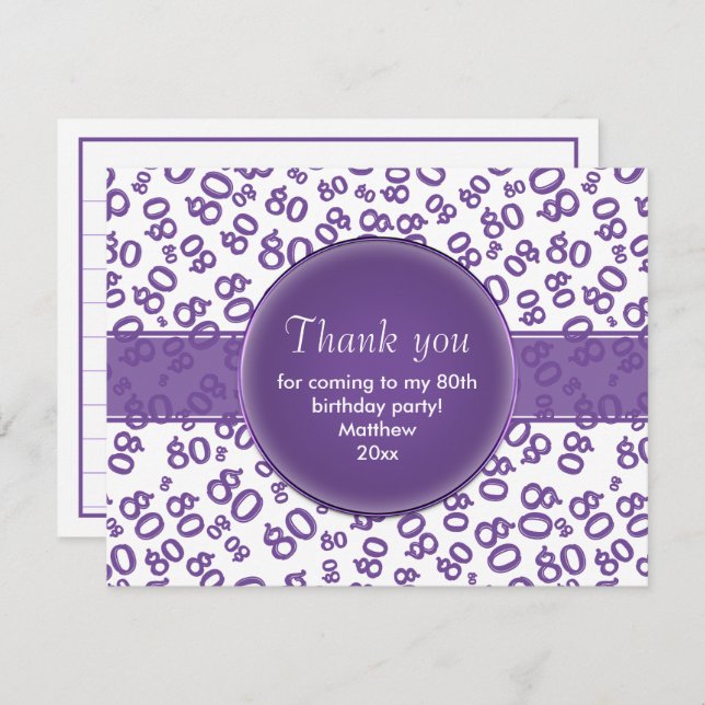 Thank You: 80th Purple/White Number Pattern (Front/Back)
