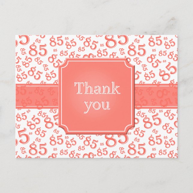Thank You 85 Number Pattern Coral/White Postcard (Front)