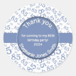 Thank You: 85th Birthday Blue/White Number Pattern Classic Round Sticker