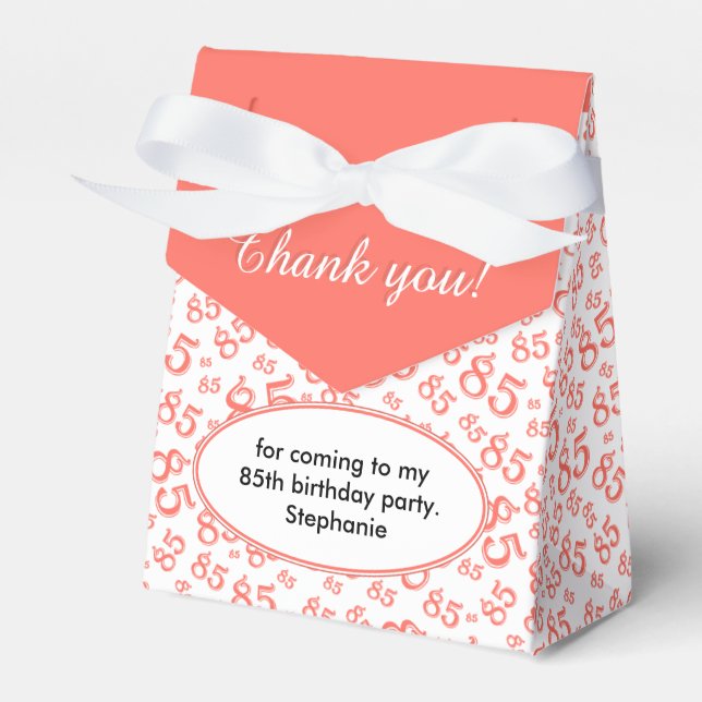 Thank You 85th Coral/White Random Number Pattern Favor Boxes (Front Side)