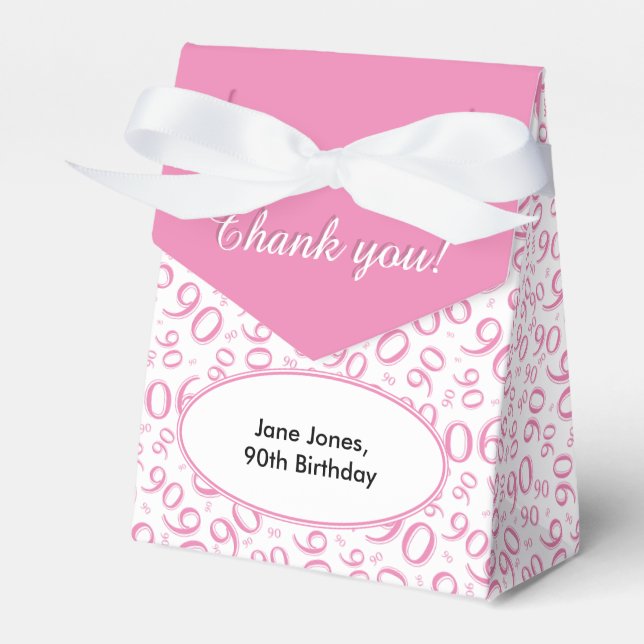 Thank You 90th Birthday Pink/White Pattern Favor Boxes (Front Side)
