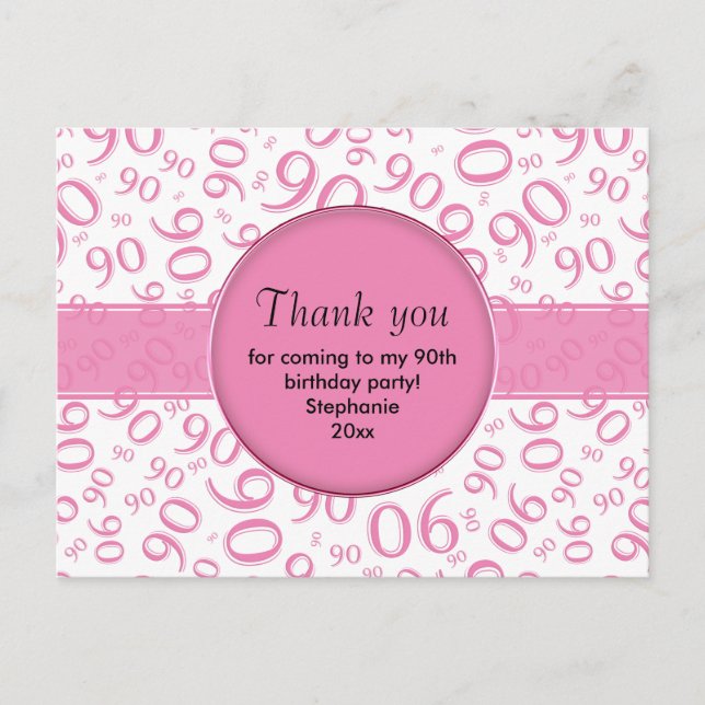 Thank You 90th Black/White Birthday Number Pattern Postcard (Front)