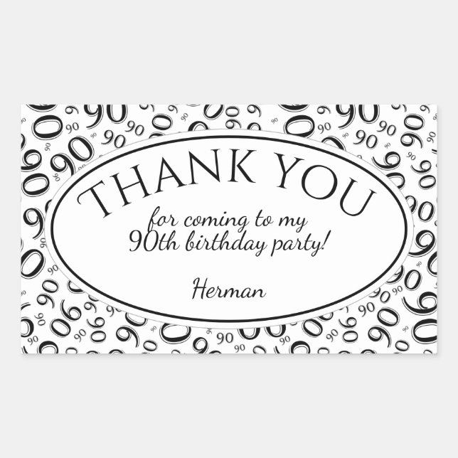Thank You - 90th Number Pattern Black and White Rectangular Sticker (Front)