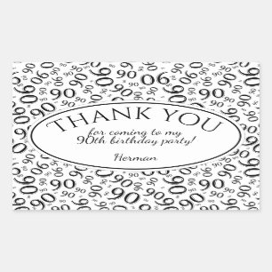 Thank You - 90th Number Pattern Black and White Rectangular Sticker