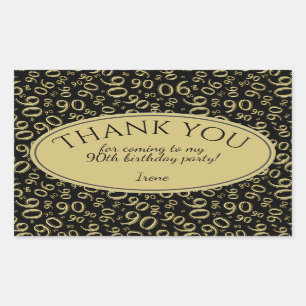 Thank You - 90th Number Pattern Gold and Black Rectangular Sticker