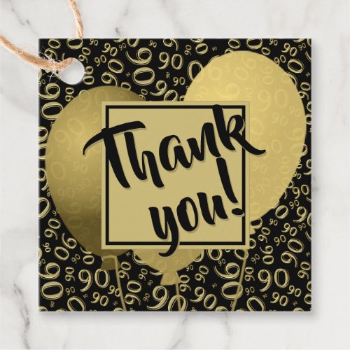 Thank You 90th Number Pattern Gold and Black SQ Favor Tags
