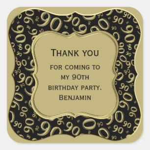Thank you: 90th Number Pattern Gold/Black Bracket Square Sticker