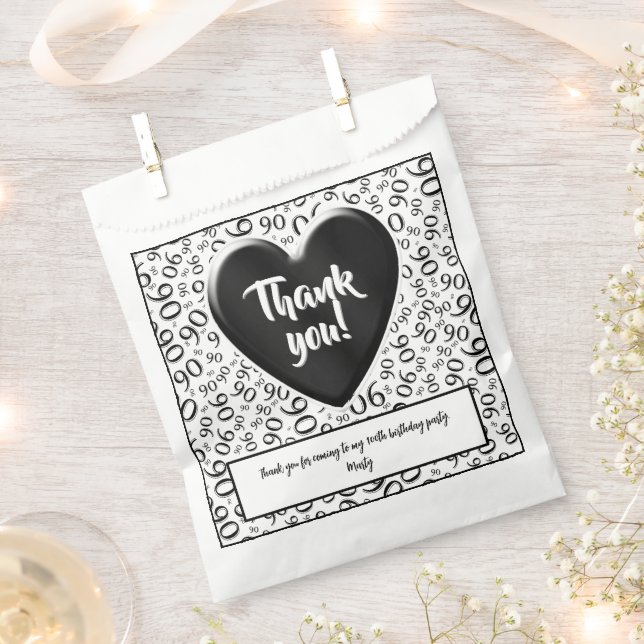 Thank You 90th Random Number Pattern Black/White Favor Bag (Clipped)