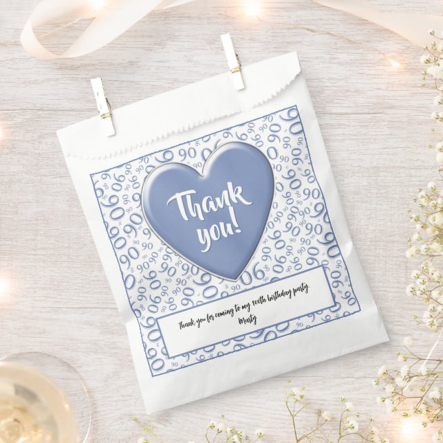 Thank You 90th Random Number Pattern Blue/White Favor Bag (Clipped)