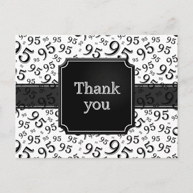 Thank You 95 Number Pattern Black/White Postcard (Front)