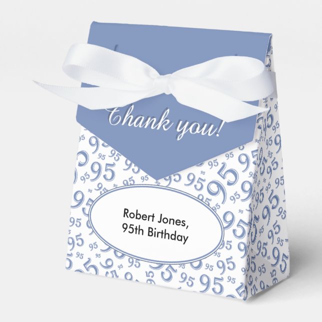Thank You 95th Birthday Blue/White Number Pattern Favor Boxes (Front Side)