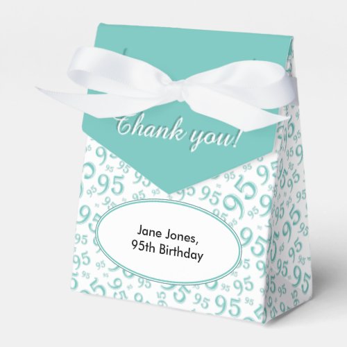 Thank You 95th Birthday TealWhite Number Pattern Favor Boxes