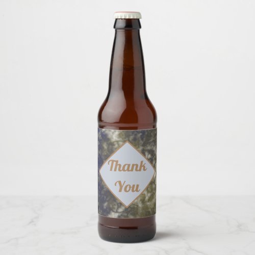 Thank You Abstract Blue Brown Gender Neutral Beer Bottle Label