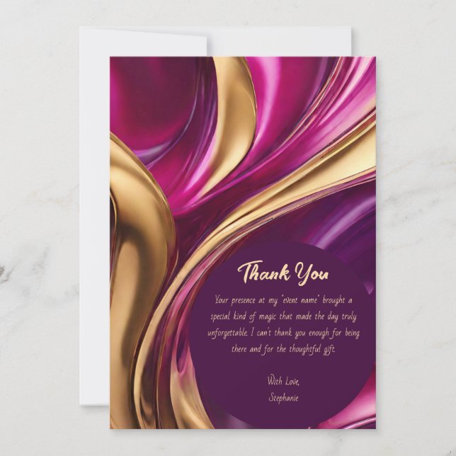 Thank You-Abstract Flow Art- Fuchsia and Gold- Invitation (Front)