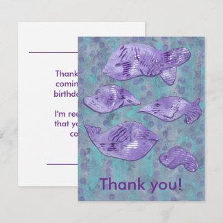 Thank you Abstract Purple Fish Birthday Cards