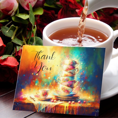 Thank You Abstract Stacked Vintage Tea Cups Card