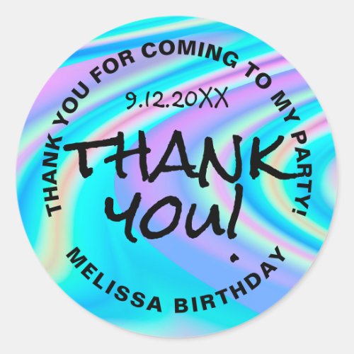 Thank you abstract turquoise colorful design classic round sticker